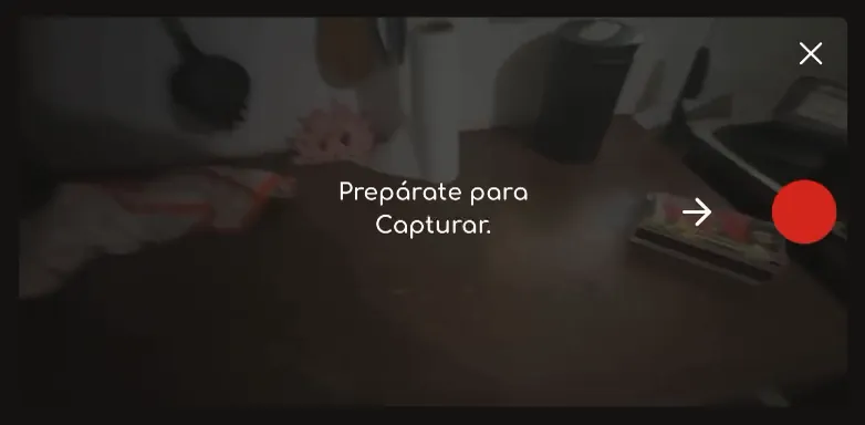 Pantalla Prepárate para capturar con el celular horizontal y el botón rojo
