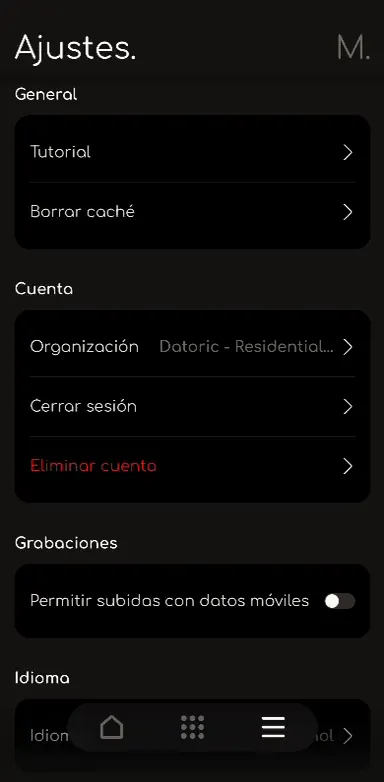 Ajustes de Minute con la opción Permitir subidas con datos móviles